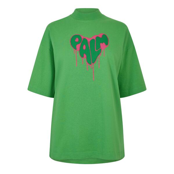 パーム・エンジェルス レディース トップス Tシャツ Palm Angels Women's Rhinestones T-Shirt Green Fuchsia フューシャ