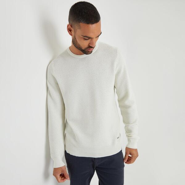 スリードベア メンズ アウター 編み物・スウェーター 労働者の一団のど首 Threadbare Crochet Knit Crew Neck Jumper Natural トップス-メンズファッション