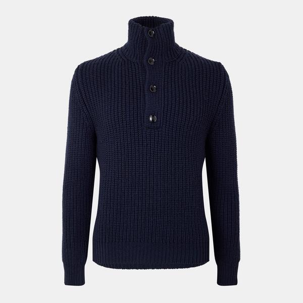トム・フォード メンズ アウター ニット・セーター クルーネック Tom Ford Men's Tailored Fit Crew Neck Jumper Dark Navy ネイビー|ReVida 店