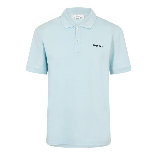 アレキサンダー・マックイーン メンズ トップス ポロシャツ 刺繍 ロゴ Alexander McQueen Men's Alex Logo Embroidered Polo Shirt Light Blue ブルー｜ReVida 店