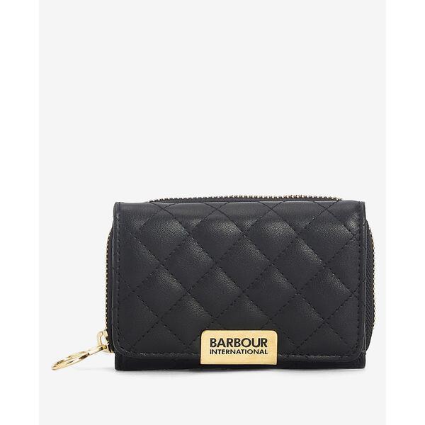 バブアー レディース アクセサリー 財布 キルティング レザー Barbour International Women's Aurora Tri-Fold Quilted Leather Zip Around Purse Black ブラック