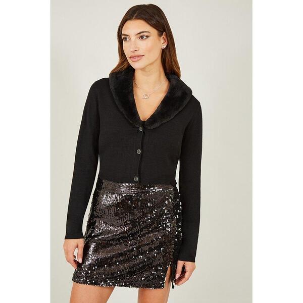 ユミキム レディース アウター ニット・セーター Yumi Black Bolero With Detachable Fur Collar Black ブラック