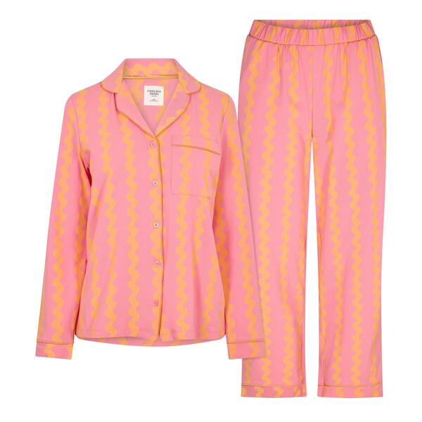 チェルシーピア レディース アンダーウェア ナイトウェア コットン Chelsea Peers Women's Cotton Long Sleeve Pyjama Set Wiggle Stripe ストライプ