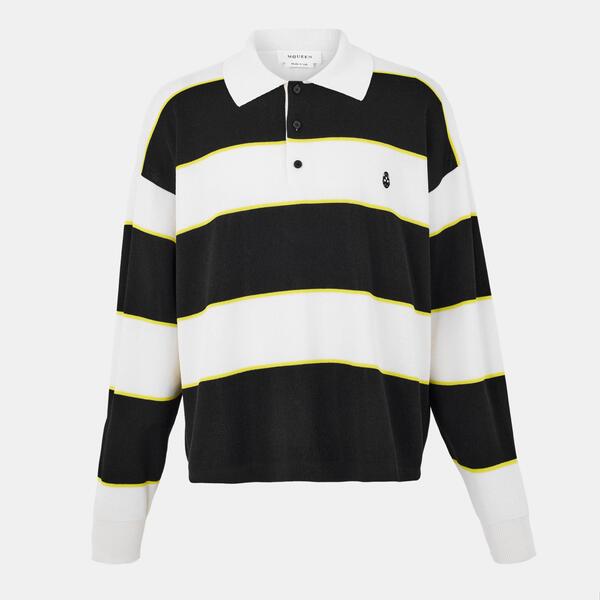アレキサンダー・マックイーン メンズ トップス ポロシャツ コントラスト Alexander McQueen Men's Rugby Contrasting Collar Polo Shirt Blk/Ivory アイボリー|ReVida 店