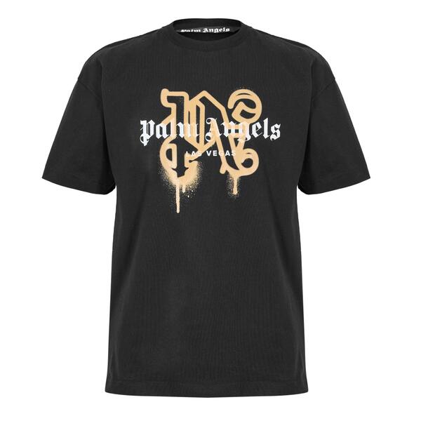 パーム・エンジェルス メンズ トップス Tシャツ Palm Angels Men's Vegaspray T-Shirt Black Gold ブラック|ReVida 店