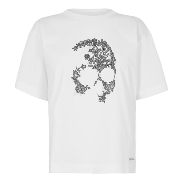 アレキサンダー・マックイーン レディース トップス Tシャツ レース Alexander McQueen Women's Alex Skullace T-Shirt White/Black ホワイト