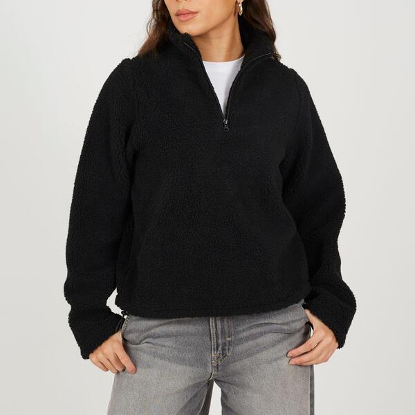 ブレーブソウル レディース アウター パーカー・スウェット ハーフジップ シャツ フリース Brave Soul BS Womens Quarter Zip Neck Fleece Sweatshirt with Adjustable Hem Black ブラック｜ReVida 店