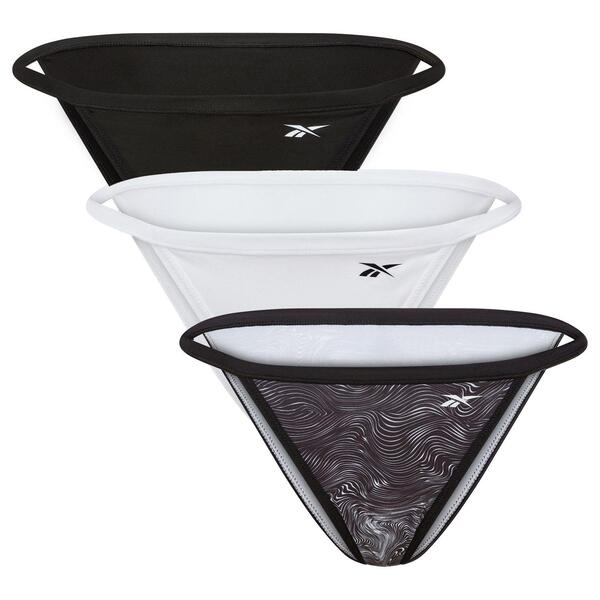 リーボック レディース アンダー御召しもの ズボン下 Reebok Womens 3 pack Tanga Briefs Mandy Black/Whit/Prnt 黒いこと