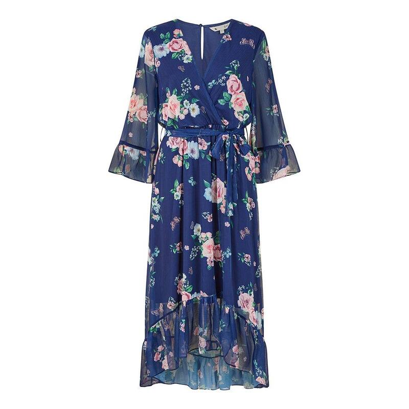 ユミキム レディース トップス ワンピース フラワー柄 フラワー Yumi Green Floral Wrap Dress With Dipped Hem Navy ネイビー