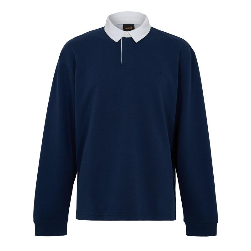 ボス メンズ トップス シャツ Boss Mens BOSS ORANGExis Long Sleeve Rugby Shirt Blue 464 ブルー｜ReVida 店
