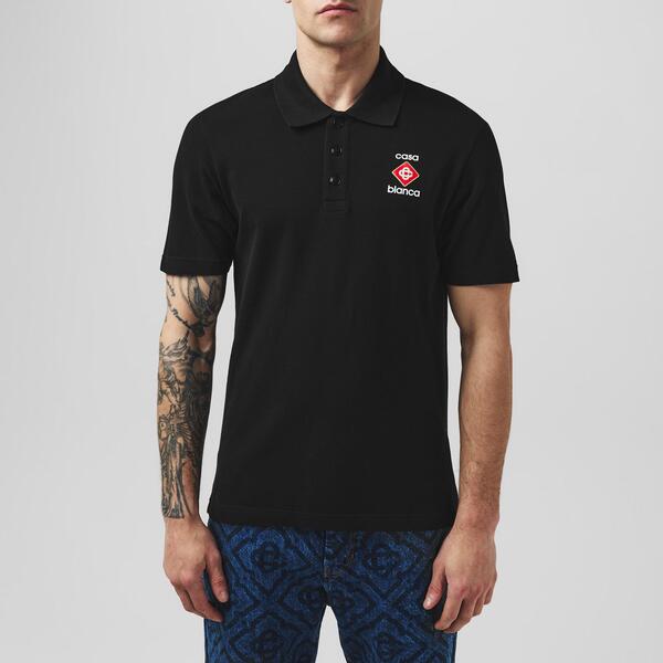 カサブランカ メンズ トップス スポーツシャツ ロゴタイプ Casablanca Logo Pique Polo Shirt Black 黒いこと ポロシャツ-メンズファッション
