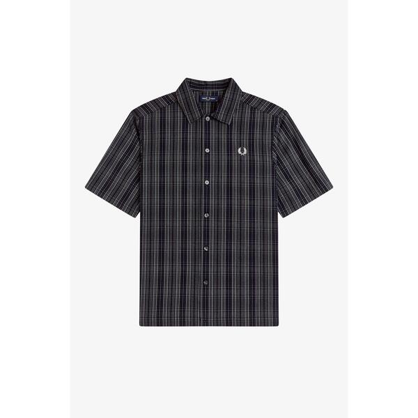 フレッドペリー メンズ トップス シャツ Fred Perry Men's Patterned Short Sleeve Shirt Navy 608 ネイビー|ReVida 店