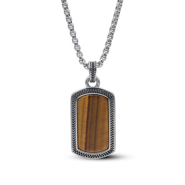 ビー ユー メンズ 佩び物 ネックレス・チョーカー・ペンダントトップ プルオーバー Be You Menstainlessteel Tigers Eye Dogtag Pendant Silver しろがね色