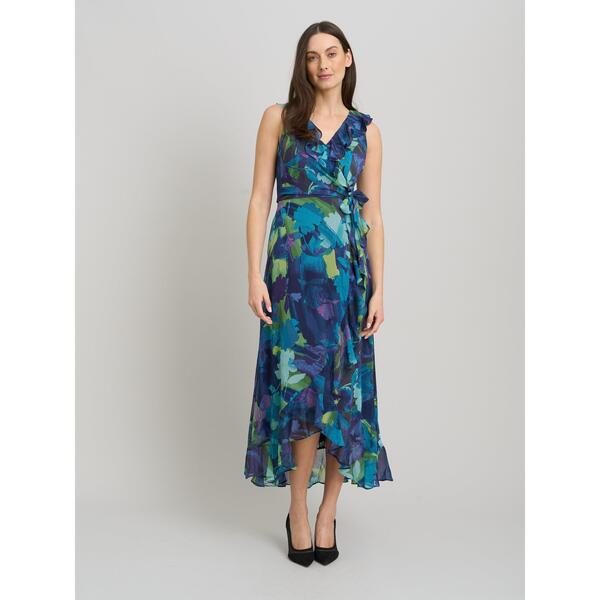 ジーナバッコーニ レディース トップス ワンピース プリント フリル Gina Bacconi Marlee Side Tie Ruffle Print Dress Blue ブルー|ReVida 店
