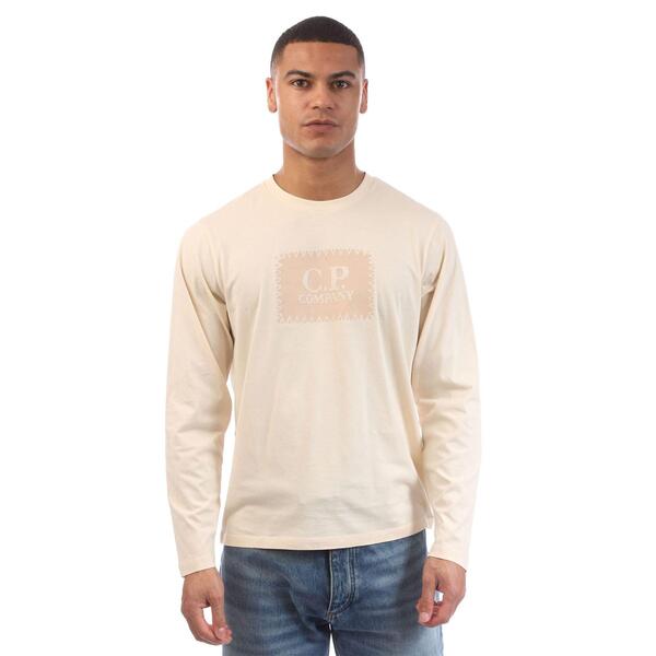 シーピーカンパニー メンズ トップス Tシャツ ジャージー ロゴ CP Company 30/1 Jersey Logo T-Shirt Cream クリーム|ReVida 店