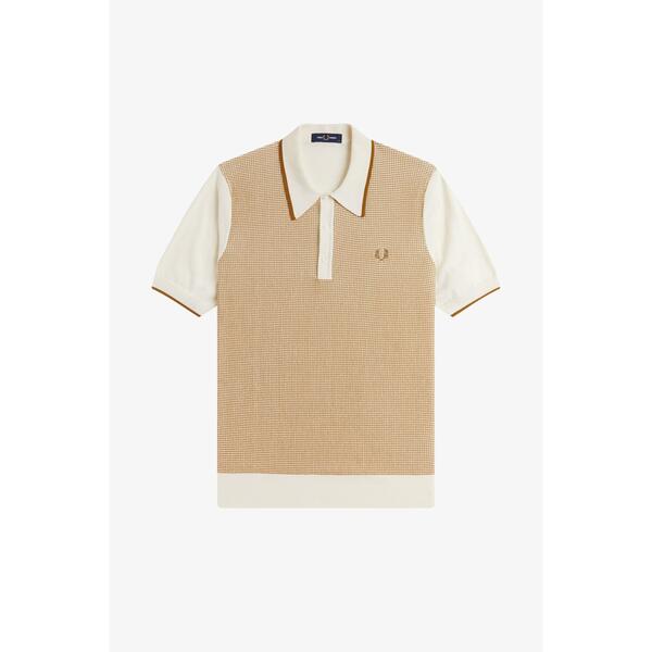 フレッドペリー メンズ トップス スポーツシャツ 編み物 Fred Perry Men\u0027s Knitted Short Sleeve Polo Shirt Ecru 560 エクリュ メンズファッション-トップス