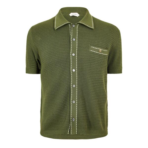 ヴェルサーチ メンズ トップス ポロシャツ ニット Versace Men's Knitted Short Sleeve Polo Shirt Dark Olive オリーブ