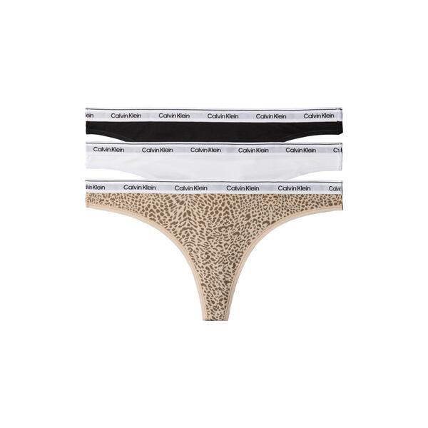 カルバンクライン レディース アンダーウェア パンツ Calvin Klein 3 Pack Thongs Black/White/Leo ホワイト