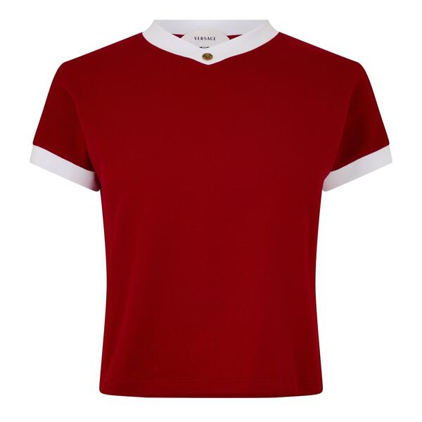 ヴェルサーチ レディース トップス プルオーバー か細い填まる ヴィンテージ Versace Women\u0027s Vintage Medusa Slim Fit-Shirt Red White 白いこと