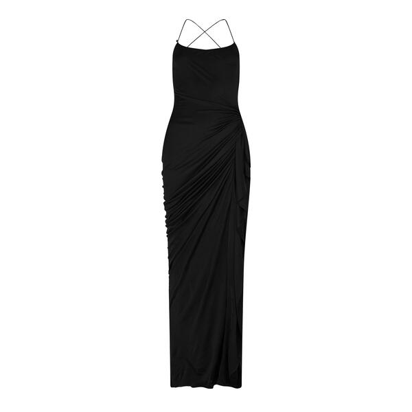 ヴェルサーチ レディース トップス プルオーバー マキシ衣裳 プルオーバー マキシ Versace Women\u0027s Liquid Jersey Gown Maxi Dress Black 黒いこと