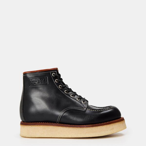 ケンゾー メンズ シューズ ブーツ・レインブーツ 足し加える大きさ アンクル スピード競技 Kenzo Men\u0027s Zip and Lace-Uplush Flat Ankle Boots Black 黒いこと