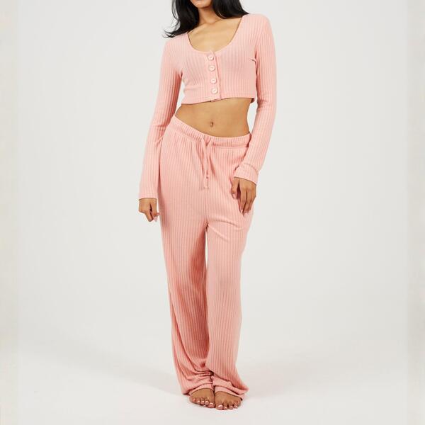 ブレーブソウル レディース アンダー御召しもの ナイト爵御召しもの クロップド Brave Soul Womens Long Sleeve Cropped Top and Matching Trouser Lounge Set Dusty Pink さくら色