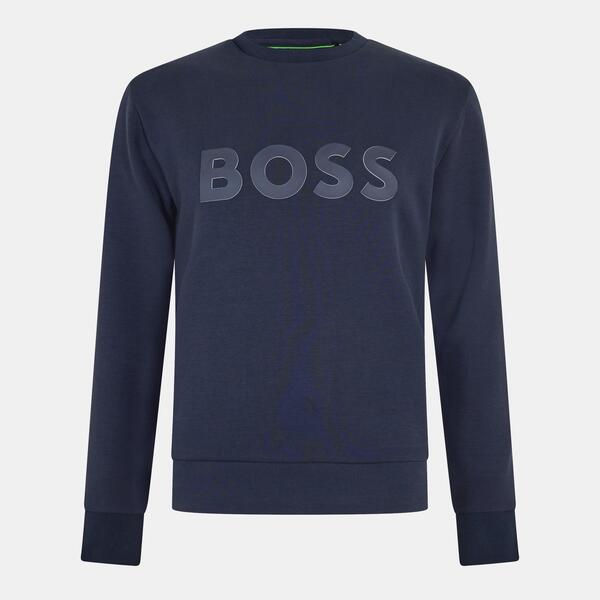 主任者 メンズ アウター 編み物・スウェーター 労働者の一団のど首 Boss Mens BOSS GREEN Long Sleeve Crew Neck Jumper (Salbo) Dark Blue 青色