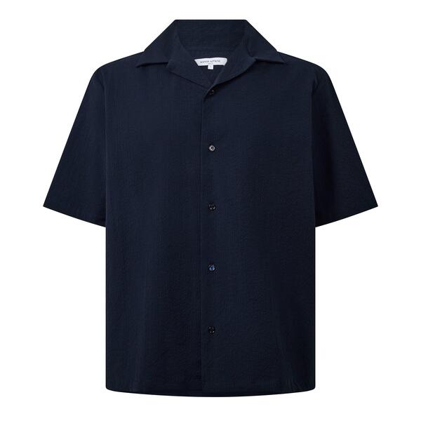 メゾンキツネ メンズ トップス シャツ Maison Kitsune Men'seersuckeresort Long Sleeve Patterned Shirt Classic Navy ネイビー|ReVida 店