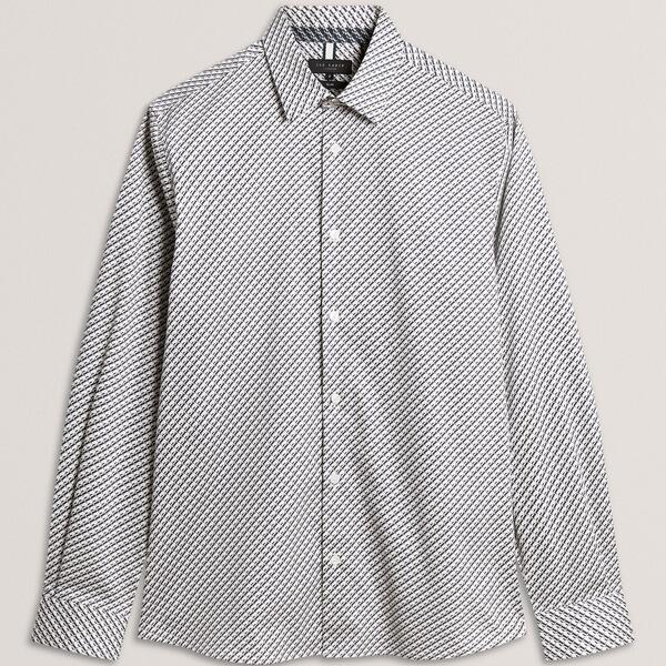 テッドベーカー メンズ トップス ティーシャツ Ted Baker Men\u0027s LSlim Geo Long Sleeve Patterned Shirt GREY 薄墨色