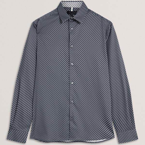 テッドベーカー メンズ トップス ティーシャツ Ted Baker Men\u0027s LSlim Geo Long Sleeve Patterned ShirtEAL-BLUE 青碧