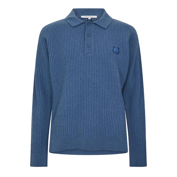 メゾンキツネ メンズ アウター 編み物・プルオーバー スポーツシャツ 羊毛 プルオーバー Maison Kitsune Men\u0027s Fox Hooded Wool Jumper Knitted Long Sleeve Polo Shirt Lapis Blue 青碧