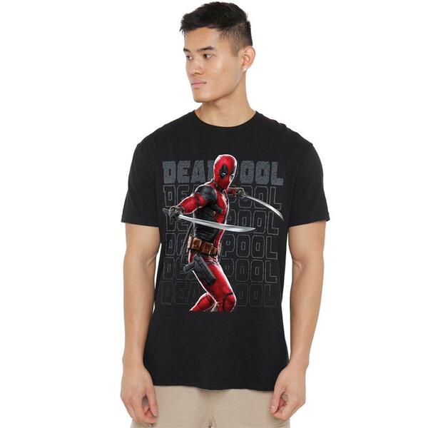 マーベル メンズ トップス プルオーバー Marvel Deadpool Wolverine Wade Katanas T Shirt Black 黒いこと