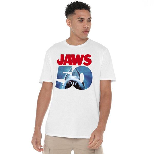 ユニバーサル メンズ トップス プルオーバー ロゴタイプ Universal Jaws 50Th Poster Logo T Shirt White 白いこと
