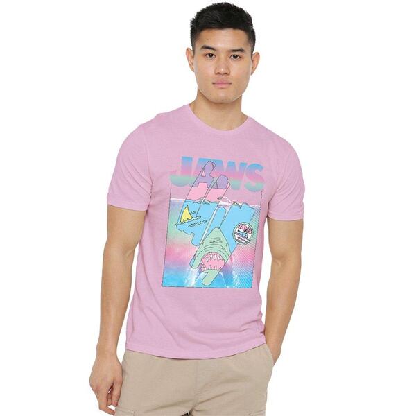 ユニバーサル メンズ トップス プルオーバー Universal Jaws Cartoon Swipe Poster T Shirt Light Pink サクラ色