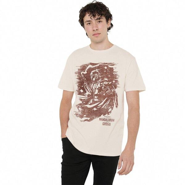 はやりっ児 ウォーズ メンズ トップス プルオーバー Star Wars The Mandalorian Grogu Ink Sketch T Shirt Natural Beige ベージュ