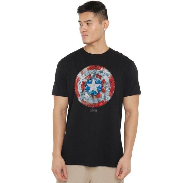 マーベル メンズ トップス Tシャツ キャップ Marvel Captain America Shield Sketch T-Shirt Black ブラック|ReVida 店