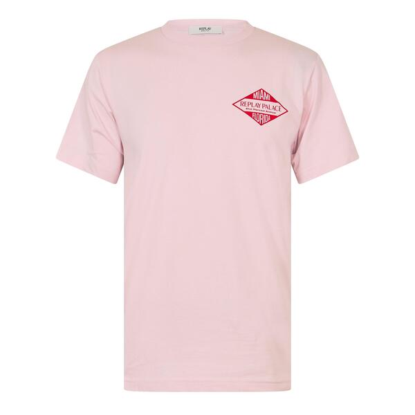 リプレー メンズ トップス プルオーバー Replay Men\u0027s T-Shirt Pink サクラ色