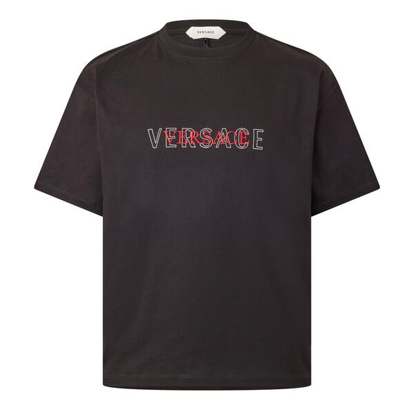 ヴェルサーチ メンズ トップス Tシャツ ロゴ Versace Emb Logo Tee Sn64 Black ブラック|ReVida 店