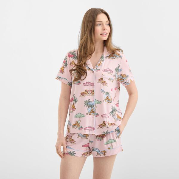 チェルシーピア レディース アンダー御召しもの ナイト爵御召しもの Chelsea Peers Women\u0027short Sleeve Pyjama Set Leopards Lounge 毛の荒物