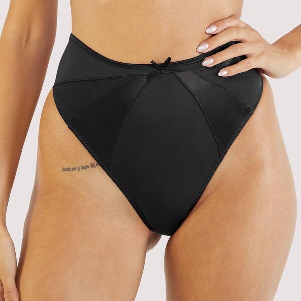 プレイフルプロミス レディース アンダーお召しもの ズボン下 御機嫌酉の方角 メッシュ 繻子 Playful Promises Etta Black Mesh \u0026 Satin High Waisthong Black 黒いこと