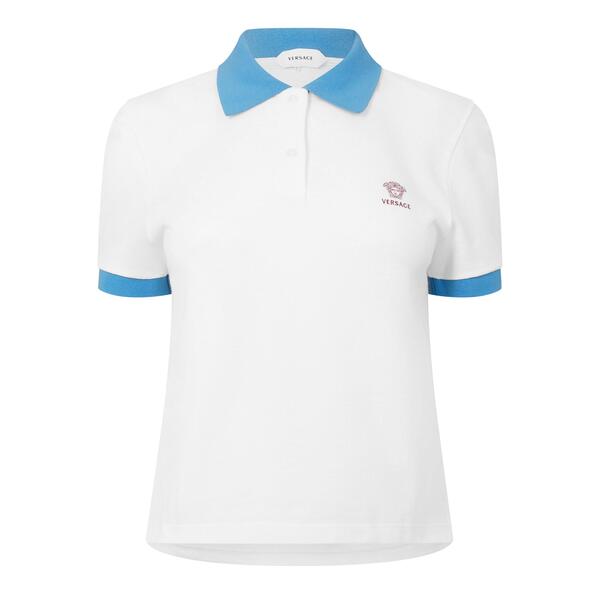 ヴェルサーチ レディース トップス スポーツシャツ Versace Women\u0027s Medusa Short Sleeve Polo Shirt White Blue 白いこと