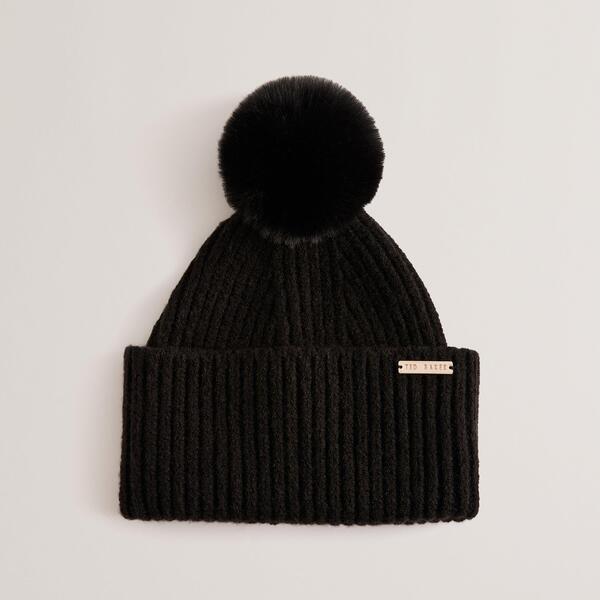 テッドベーカー レディース 付属物 鳥打ち帽 編み物 Ted Baker Women\u0027s Knitted Bobble Hat Black 黒いこと