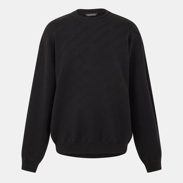 バレンシアガ メンズ アウター パーカー・スウェット スウェーター ロゴタイプ Balenciagall-Over Logo Crew Sweater Black/Black 黒いこと