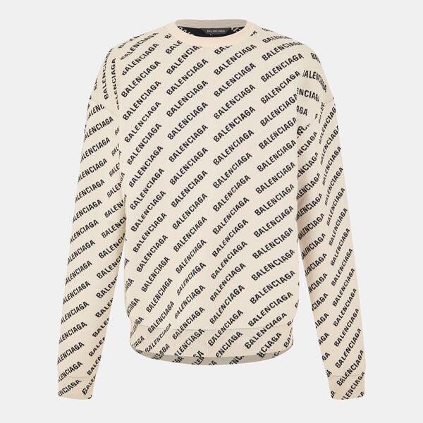 バレンシアガ メンズ アウター パーカー・スウェット ミニ プルオーバー ロゴタイプ Balenciaga Mini All-over Logo Sweater White/Black 白いこと