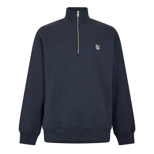 メゾンキツネ メンズ アウター パーカー・スウェット ハーフジップ フリース Maison Kitsune Men's Fox HD Comfort Half Zip Fleece Classic Navy ネイビー｜ReVida 店