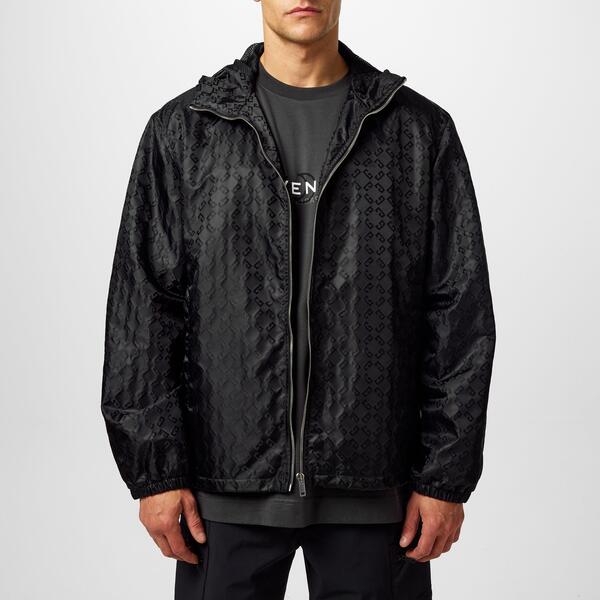 ジバンシー メンズ アウター ジャケット・ブルゾン GIVENCHY Men's 4G Monogram Wind Resistant Hooded Long Sleeve Windbreaker Black ブラック｜ReVida 店