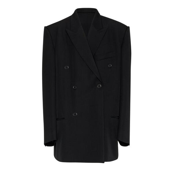 バレンシアガ メンズ アウター 上衣・上衣 羊毛 スポーツジャケット Balenciaga Men\u0027s Oversizedouble Breasted Woolong Sleeve Blazer Black 黒いこと