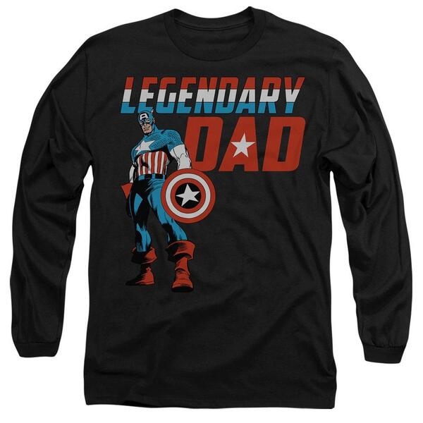 マーベル メンズ トップス ティーシャツ 旗がしら Marvel Captain America Fathers Day Legendary Dad Long Sl Black 黒いこと