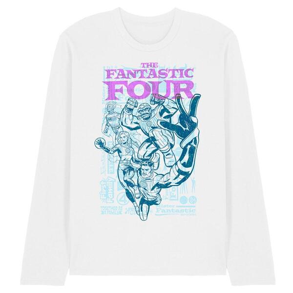 マーベル メンズ トップス ティーシャツ Marvel Fantastic Four Lineart Heroic First Family Long Sl White 白いこと