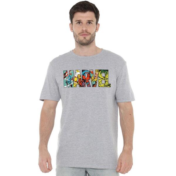 マーベル メンズ トップス ティーシャツ 綿織物 ロゴタイプ Marvel Comic Strip Logo Cotton Mens T-Shirt Grey 薄墨色